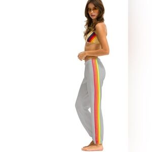 RARE | Aviator Nation - 4 Stripe Women's Sweatpant in Light Grey/Neon